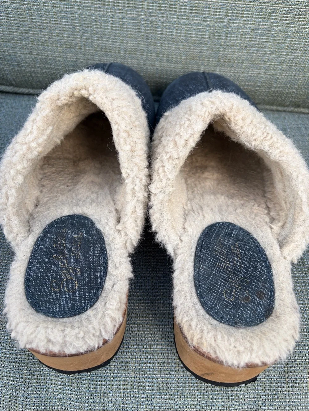 Seychelles Platform Mules Clogs Denim Plush Shearling Size 6 Wedge Cozy